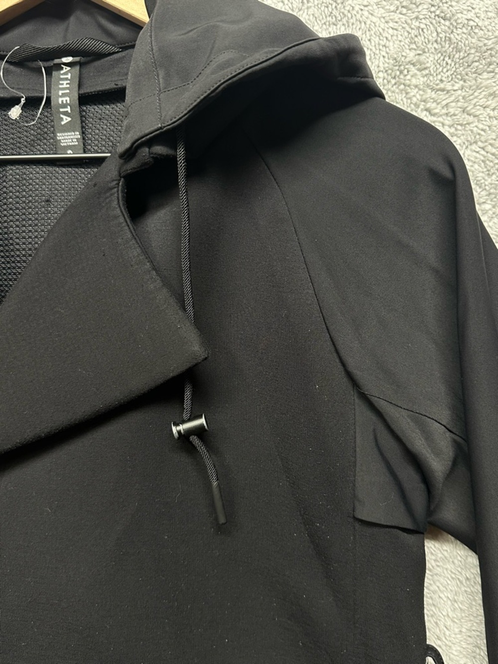 Athleta Black Hooded Trench Coat Lightweight Jacket Size 0 Minimalist Active - Picture 4 of 10